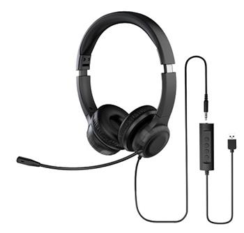 Acer Office Headset, 3,5 mm Jack / USB s ovládáním na kabelu; reproduktory: 30mm měniče; frekvenční rozsah 20Hz-20kHz