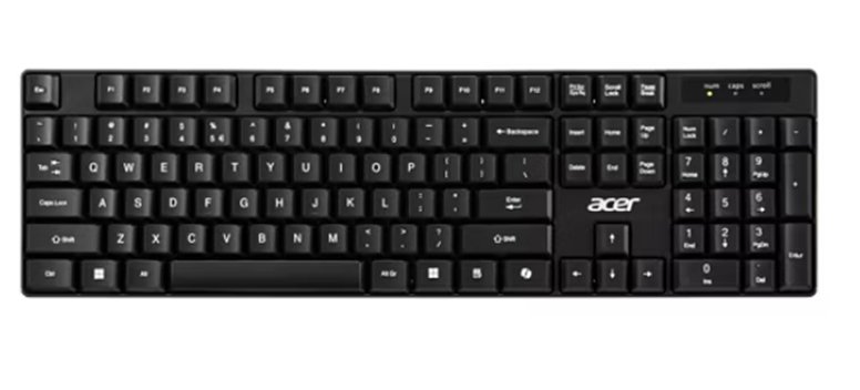 Acer Wireless klávesnice 2,4GHz RF, AKR110, dosah až 10 m, membránové klávesy, životnost až 5 mil. úhozů, voděodolná