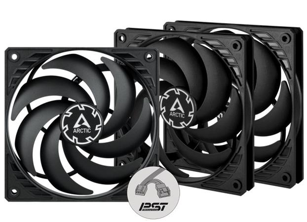 ARCTIC P12 Slim PWM PST, 120mm, 4pin, PWM, 3 kusy, černá