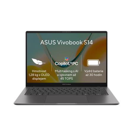 ASUS Vivobook S14 - Snapdragon X X1 26 101/16GB/512GB SSD/14"/WUXGA/IPS/2y PUR/Win 11 Home/šedá