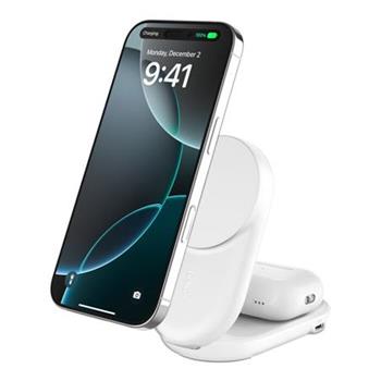 Belkin UltraCharge Qi2 25W 2v1 Magnetická skládací nabíječka pro iPhone/AirPods, s USB-C, bílá