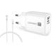 CONNECT IT DUPLEX Nabíjecí adaptér 1xLightning + 1×USB-C, 20W, kabel 27W, BÍLÝ