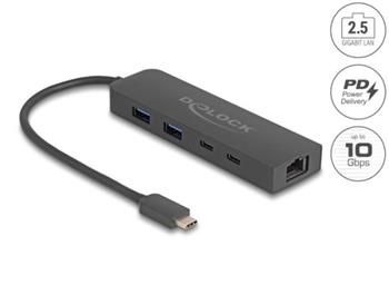 Delock 10 Gbps USB rozbočovač s portem 2,5 Gigabit LAN a PD 85 W