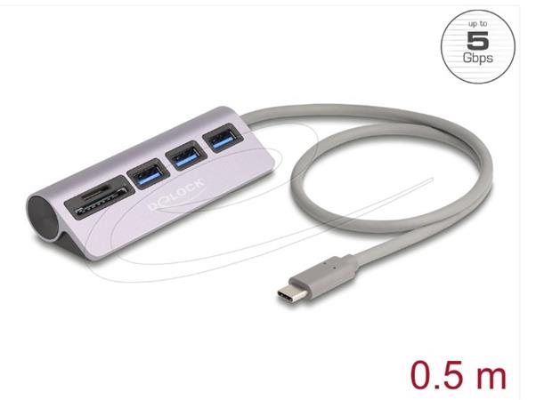 Delock 3 portový rozbočovač USB 5 Gbps včetně čtečky karet SD a Micro SD s konektorem rozhraní USB Type-C