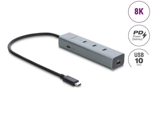 Delock 5 portový rozbočovač USB Type-C™, 10 Gbps, s video výstupem 8K a PD3.0 100 W