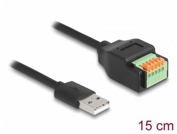 Delock Adaptér kabelu ze zástrčkového konektoru USB 2.0 Typu-A na svorkovnici, s tlačítkem, 15 cm