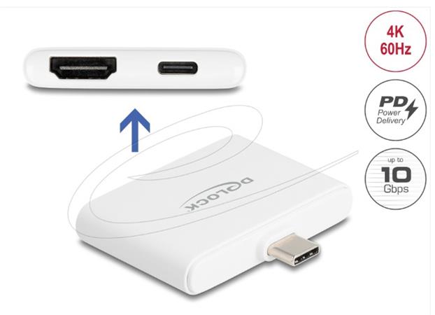Delock Adaptér z rozhraní USB Type-C™ na HDMI 4K 60 Hz a USB Type-C™ Data + PD 94 W