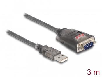 Delock Adaptér z USB 2.0 A na 1 x 9 pinový zástrčkový konektor RS-232 D-Sub s maticemi, se 3 x LED, délky 3m