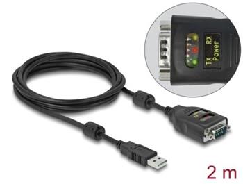 Delock Adaptér z USB 2.0 Typu-A na RS-232 D-Sub, 9 pin, 2,5 kV, s galvanickou izolací, 2m