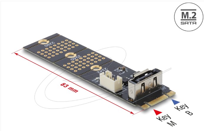 Delock Adaptér ze zástrčky M.2 Key B na SATA 7 pin, vertikální