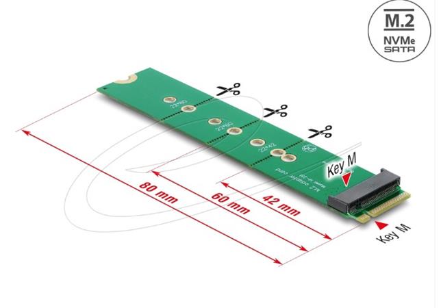 Delock Adaptér ze zástrčky M.2 Key M na slot M.2 Key M - šetřič portů a prodlužování