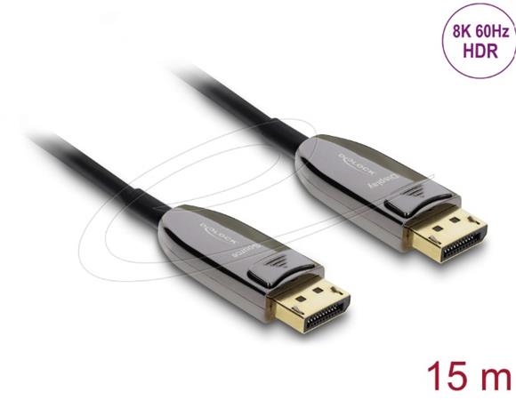 Delock Aktivní optický kabel DisplayPort 2.1 8K 60 Hz 40 Gbps 15 m