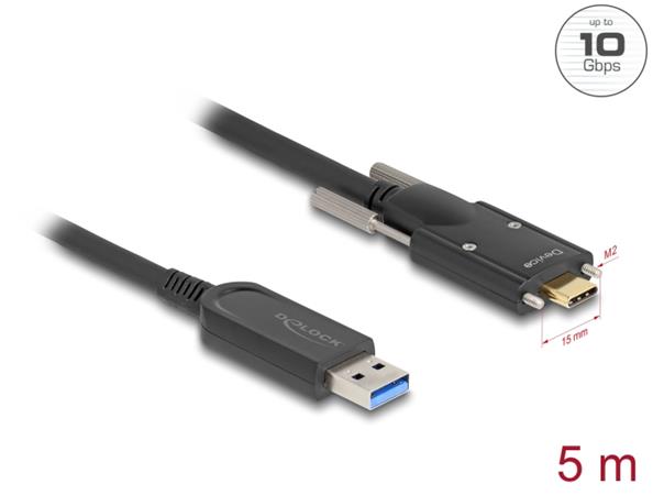 Delock Aktivní optický kabel USB 10 Gbps-A samec na USB Type-C™ samec se šrouby po stranách 5 m