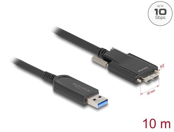 Delock Aktivní optický kabel USB 10 Gbps-A samec > USB 10 Gbps Typ Micro-B samec se šroubky 10 m