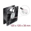 Delock Axiální ventilátor 48 V DC, 120 x 120 x 38 mm s 4 pinovým zásuvkovým konektorem ventilátoru PWM, černý