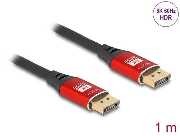 Delock DisplayPort kabel 8K 60 Hz 1 m červený kovový