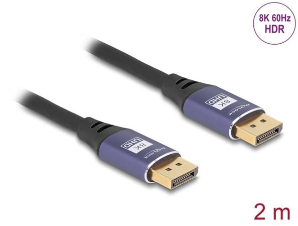 Delock DisplayPort kabel 8K 60 Hz 2 m lila kovový