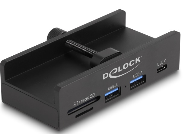 Delock Externí rozbočovač USB 5 Gbps se 2 x USB Typ-A a 1 x USB Type-C™ a slotem SD + Micro SD, s pojistným šroubem