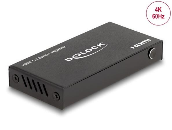 Delock HDMI Splitter 1 x vstupní HDMI na 2 x výstupní HDMI 4K 60 Hz, se zařízením na snížení měřítka