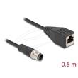 Delock Kabel M12, D-kódovaný, 4 pin, ze zástrčkového na RJ45 zásuvkový konektor, PVC, 0,5 m
