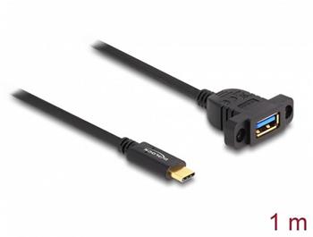 Delock Kabel rozhraní DisplayPort 1.4, 8K 30 Hz, ze zástrčky na zásuvku, 1 m, panelová montáž, černý