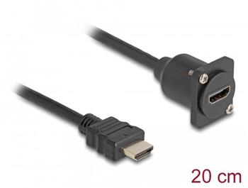 Delock Kabel rozhraní HDMI D-Type, ze zástrčky na zásuvku, černý, 20 cm