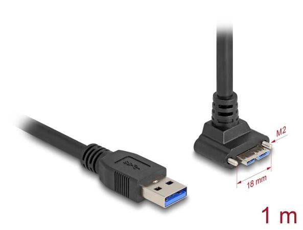 Delock Kabel s rozhraním USB 5 Gbps, se zástrčkou USB Typ-A, přímá, na zástrčku USB Micro-B, se šrouby, pravoúhlá nahoru