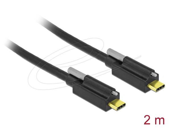 Delock Kabel USB 10 Gbps USB Type-C™ samec na USB Type-C™ samec se samec se šroubem nahoře 2 m černý