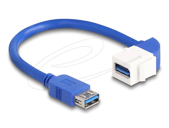 Delock Kabel USB 5 Gbps Keystone modulu ze zásuvky Typ-A na zásuvku Typ-A, pravoúhlý, 90°, 20 cm, modrý