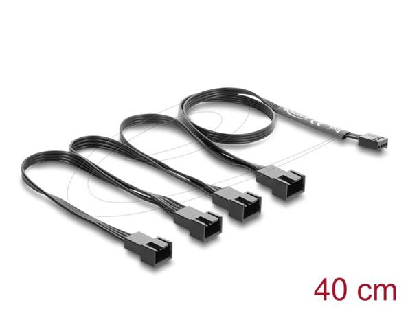 Delock Kabel ventilátoru z 1 čtyřpinové zásuvky PWM na 4 x 4 pinové zástrčky PWM, černý – délka 40 cm, s větví 20 cm
