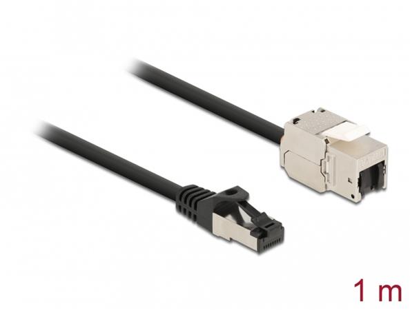 Delock Kabel ze zástrčky RJ45 na zásuvku RJ45 modulu Keystone, Cat.6A, délka 1 m, černý