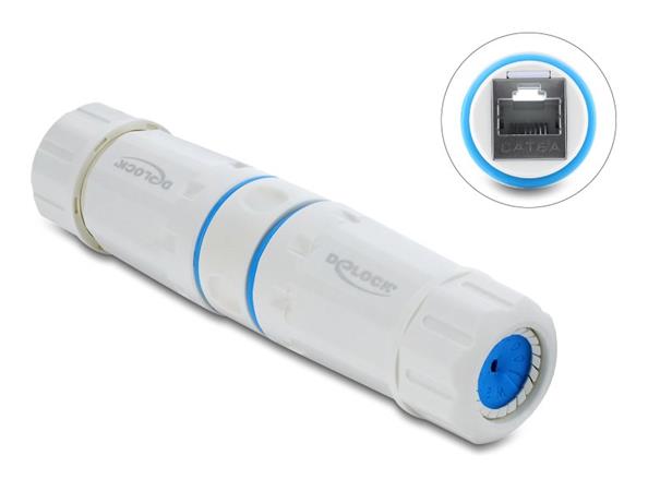 Delock Kabelový konektor ze zásuvky RJ45 na zásuvku RJ45, Cat.6A, se závitem M23.5 x 1,5 mm, s prachotěsností a vodotěsn