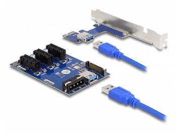 Delock Karta PCI Express Riser x1 na 3 x PCIe x1, s 50 cm USB kabelem