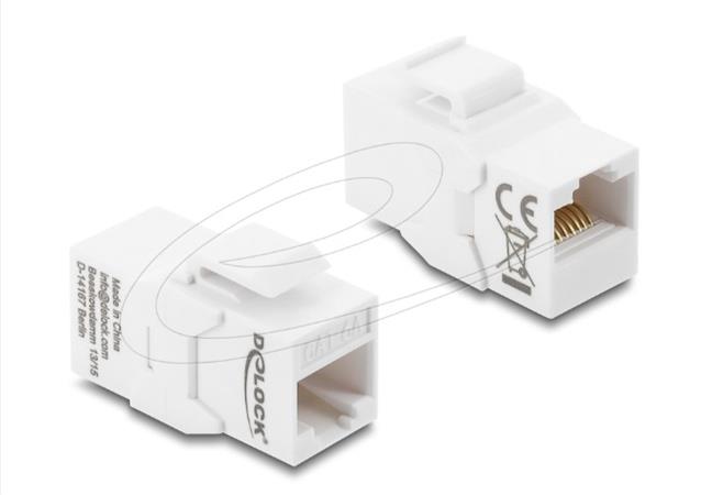 Delock Keystone modul spojka, ze zásuvky RJ45 na zásuvku RJ45 Cat.6A, nestíněná, bílá