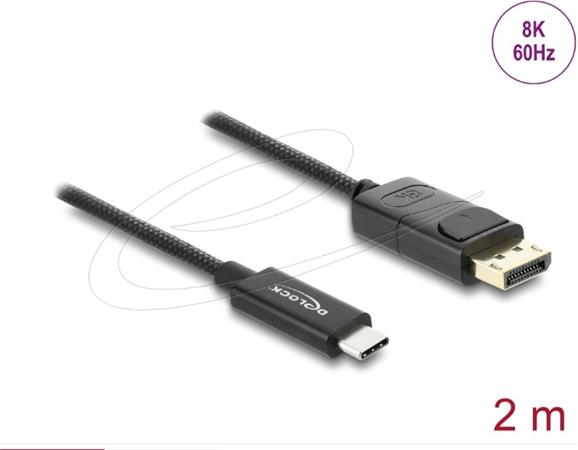 Delock Koaxiální kabel USB Type-C™ na DisplayPort (DP Alt Mode) 4K 60 Hz s pleteným opláštěním 2 m