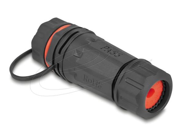 Delock Konektor kabelu ze zásuvkového RJ45 na zásuvkový RJ45 Cat.6A, s ochranným uzávěrem, vodotěsný