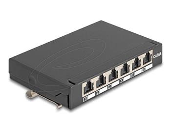 Delock Mini Desktop Patch Panel RJ45 jack 6 porty Cat.6A stíněný černý - pro montáž na stůl, zeď nebo DIN lištu