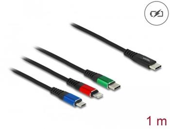Delock Nabíjecí kabel USB 3 v 1 USB Type-C™ na Lightning™ / Micro USB / USB Type-C™, 1 m