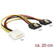 Delock Napájecí kabel Molex 4 pin samec > 2 x SATA 15 pin samice kovová spona 20 cm