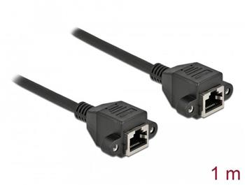 Delock Prodlužovací síťový kabel, ze zásuvky S/FTP RJ45 na zástrčku RJ45, Cat.6A, délka 1 m, černý