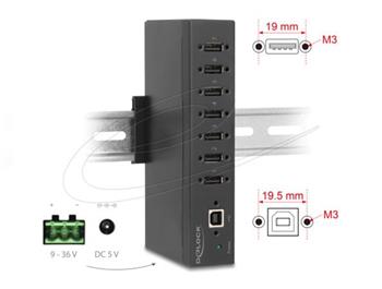 Delock Průmyslový rozbočovač ze 7 x USB 2.0 Typ-A s ochranou proti elektrostatickému výboji (ESD) až 15 kV ,DIN