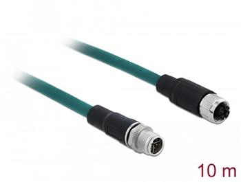 Delock Síťový kabel M12, 8 pin, s kódováním X, samec na samice, PUR (TPU), 10 m