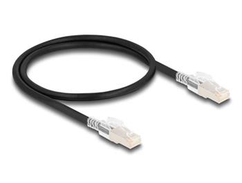 Delock Síťový kabel RJ45 Cat.6A S/FTP se sadou bezpečnostních sponek, 0,5 m dlouhý, černý