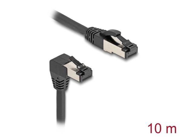 Delock Síťový kabel RJ45 Cat.8.1 S/FTP, zalomený dolů o 90° / přímý, 10 m, černý