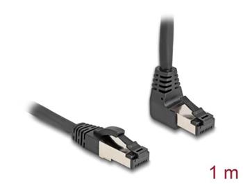 Delock Síťový kabel RJ45 Cat.8.1 S/FTP, zalomený nahoru o 90° / přímý, 1m, černý