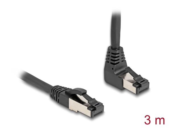 Delock Síťový kabel RJ45 Cat.8.1 S/FTP, zalomený nahoru o 90° / přímý, 3 m, černý