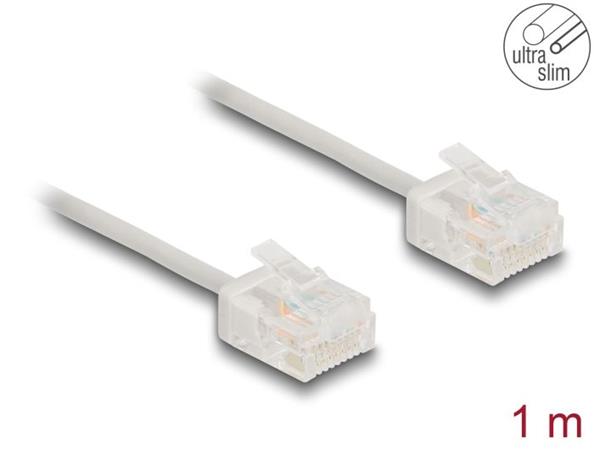 Delock Síťový kabel rozhraní RJ45 Cat.6, UTP Ultra Slim, 1 m, šedá s krátkými zástrčkami