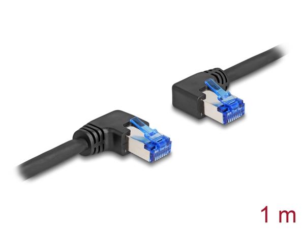 Delock Síťový kabel s konektorem RJ45 Cat.6A, S/FTP pravý / levý, pravoúhlý, délky 1 m, černý