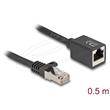 Delock Síťový prodlužovací kabel ze zástrčky RJ45 na zásuvku RJ45, Cat.6A, S/FTP, 0,5 m, černý