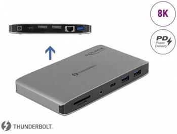 Delock Thunderbolt™ 3 Dokovací stanice 8K - Duální DisplayPort / USB / LAN / SD / Audio / PD 3.0